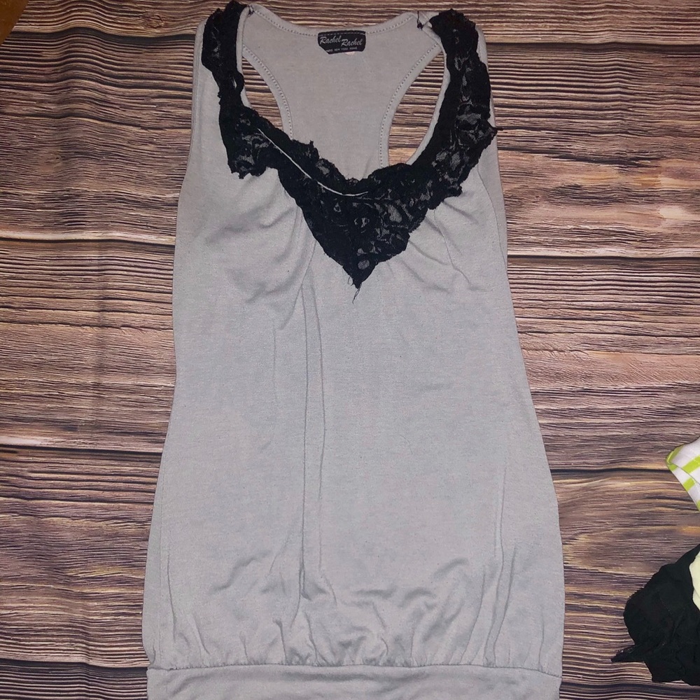 Rachel Rachel racerback tank w/lace collar detail